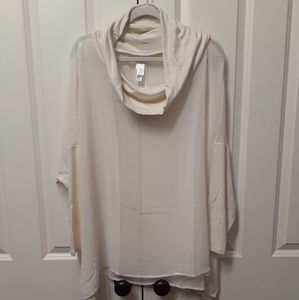 New! Marla Wynne Sheer Mixed Media Cowl Pullover Top 1X